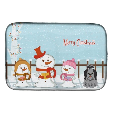 Carolines Treasures Merry Christmas Carolers Shih Tzu Black Silver Dish Drying Mat BB2420DDM